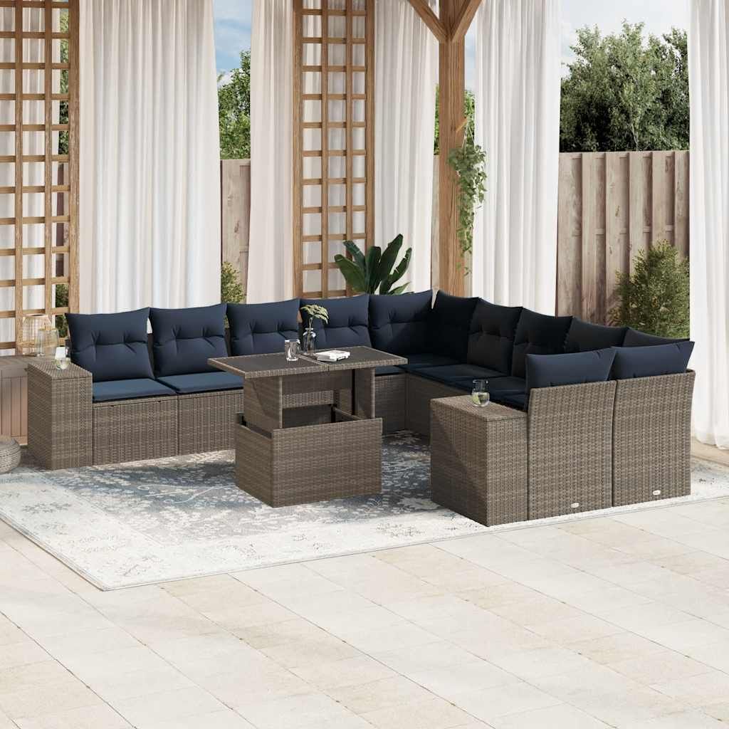 Set Divani da Giardino 11 pz con Cuscini Grigio in Polyrattan vidaXL