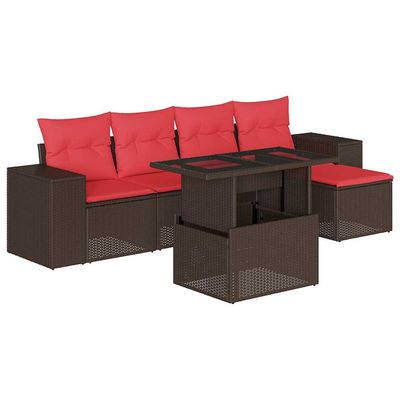 Set Divani da Giardino 6 pz con Cuscini Marrone in Polyrattan vidaXL