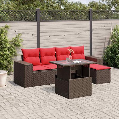 Set Divani da Giardino 6 pz con Cuscini Marrone in Polyrattan vidaXL