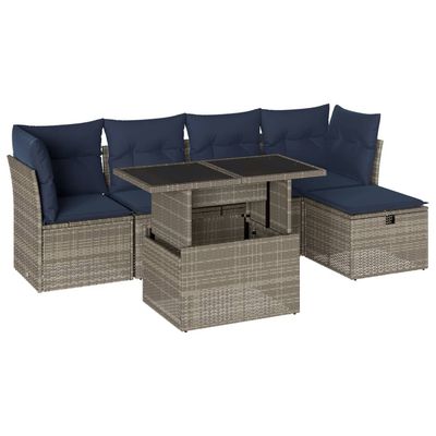 Set Divani da Giardino 6 pz con Cuscini Grigio in Polyrattan vidaXL