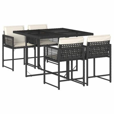 Set da Pranzo da Giardino 5 pz Nero con Cuscini in Polyrattan vidaXL