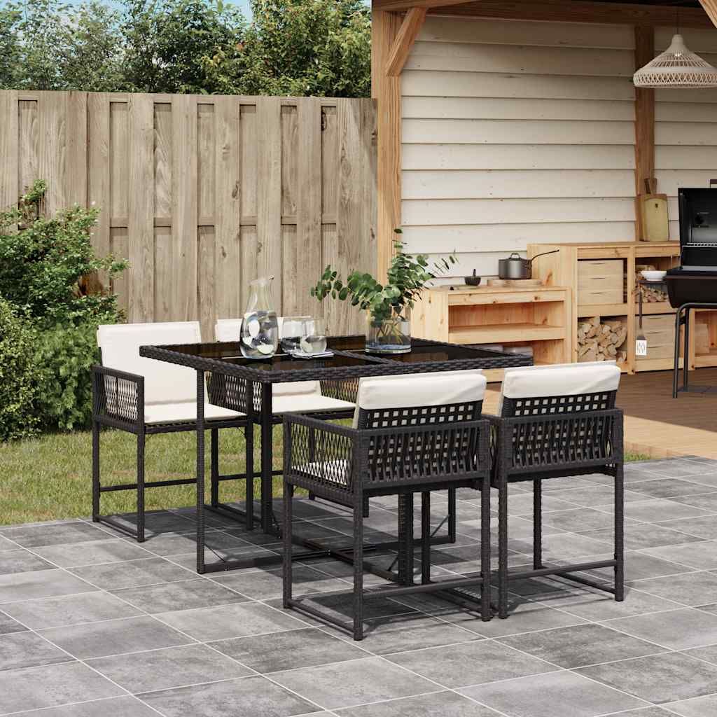 Set da Pranzo da Giardino 5 pz Nero con Cuscini in Polyrattan vidaXL