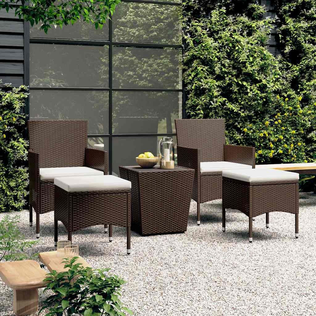 Set Bistrot Giardino 5 pz Polyrattan e Vetro Temperato Marrone vidaXL