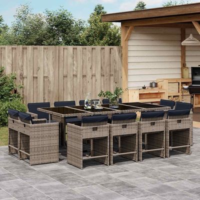 Set da pranzo da giardino da 13 pz con Cuscini in Polyrattan Grigio vidaXL