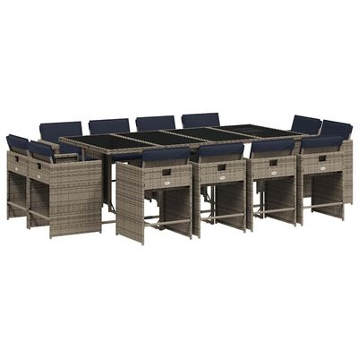Set da pranzo da giardino da 13 pz con Cuscini in Polyrattan Grigio vidaXL