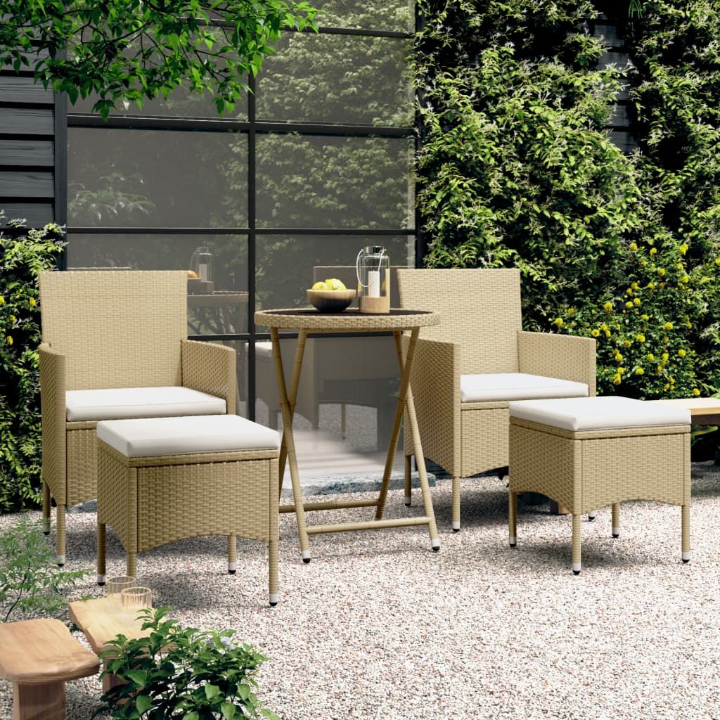 Set Bistrot da Giardino 5 pz Polyrattan e Vetro Temperato Beige vidaXL
