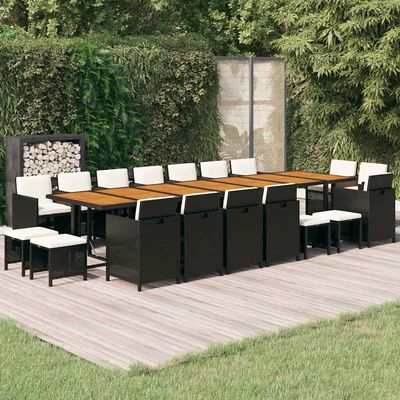 Set da Pranzo da Giardino 19 pz con Cuscini in Polyrattan Nero vidaXL