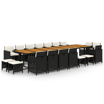 Set da Pranzo da Giardino 19 pz con Cuscini in Polyrattan Nero vidaXL