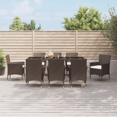 Set da Pranzo da Giardino 9pz con Cuscini Marrone in Polyrattan vidaXL