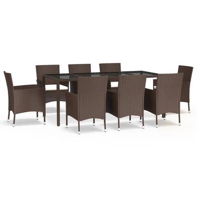 Set da Pranzo da Giardino 9pz con Cuscini Marrone in Polyrattan vidaXL