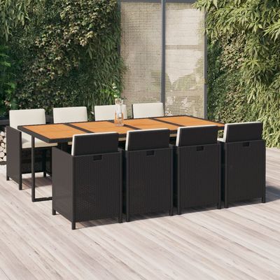 Set da Pranzo da Giardino 9 pz con Cuscini Nero in Polyrattan vidaXL