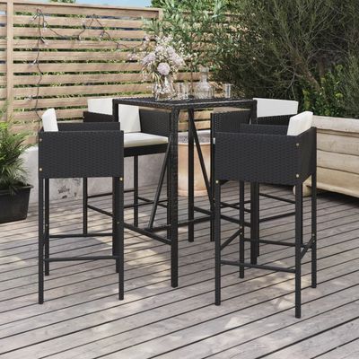 Set Bar da Giardino 5 pz con Cuscini in Polyrattan Nero vidaXL