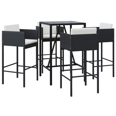 Set Bar da Giardino 5 pz con Cuscini in Polyrattan Nero vidaXL