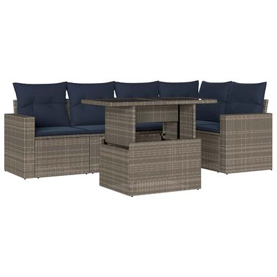 Set Divani da Giardino 6 pz con Cuscini Grigio in Polyrattan vidaXL