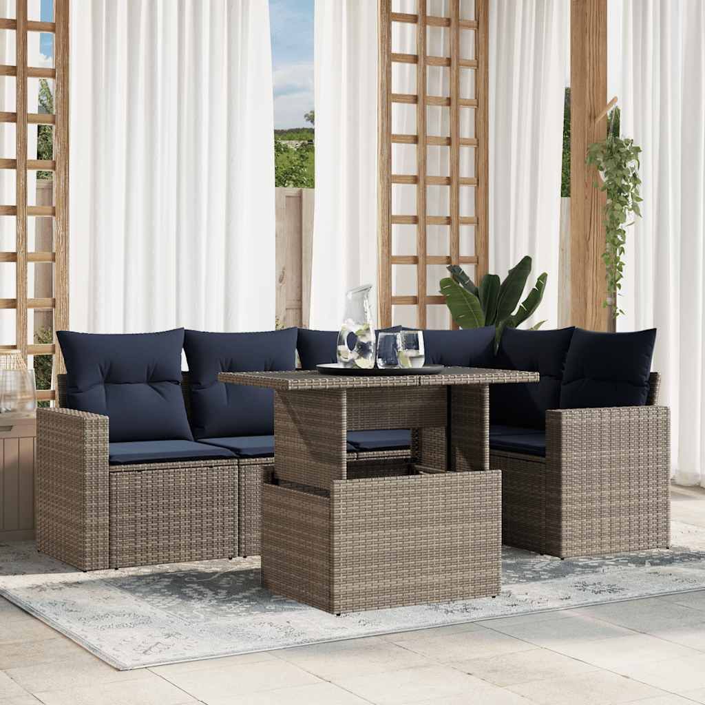 Set Divani da Giardino 6 pz con Cuscini Grigio in Polyrattan vidaXL