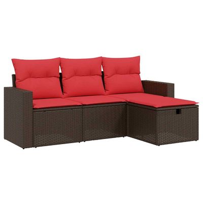 Set Divani da Giardino 4 pz con Cuscini Marrone in Polyrattan vidaXL