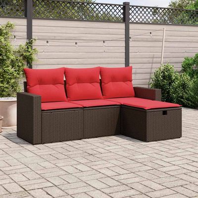 Set Divani da Giardino 4 pz con Cuscini Marrone in Polyrattan vidaXL