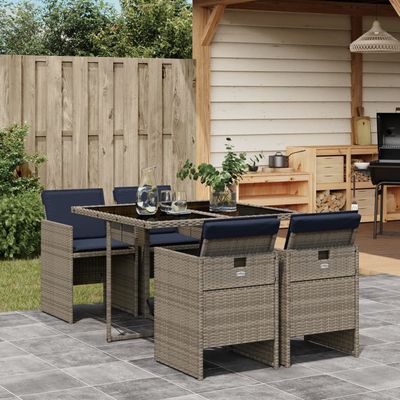 Set da pranzo da giardino da 5 pz con Cuscini in Polyrattan Grigio vidaXL Set da pranzo da giardino da 5 pz con Cuscini in Polyrattan Grigio vidaXL