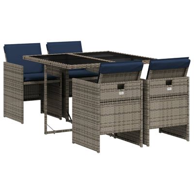 Set da pranzo da giardino da 5 pz con Cuscini in Polyrattan Grigio vidaXL
