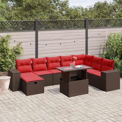 Set Divani da Giardino 9 pz con Cuscini Marrone in Polyrattan vidaXL