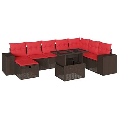 Set Divani da Giardino 9 pz con Cuscini Marrone in Polyrattan vidaXL