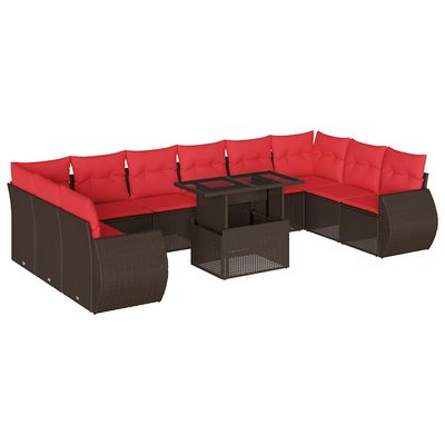 Set Divani da Giardino 11 pz con Cuscini Marrone in Polyrattan vidaXL