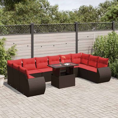 Set Divani da Giardino 11 pz con Cuscini Marrone in Polyrattan vidaXL