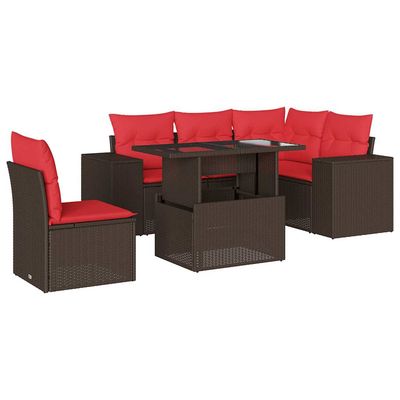 Set Divani da Giardino 6 pz con Cuscini Marrone in Polyrattan vidaXL