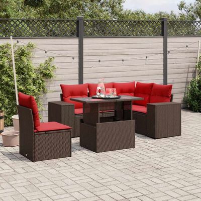 Set Divani da Giardino 6 pz con Cuscini Marrone in Polyrattan vidaXL
