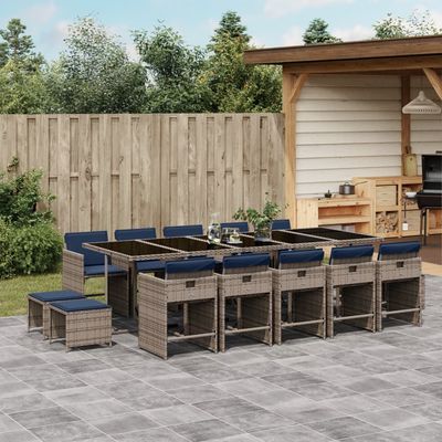 Set da pranzo da giardino da 15 pz con Cuscini in Polyrattan Grigio vidaXL