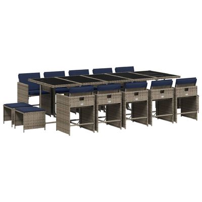 Set da pranzo da giardino da 15 pz con Cuscini in Polyrattan Grigio vidaXL