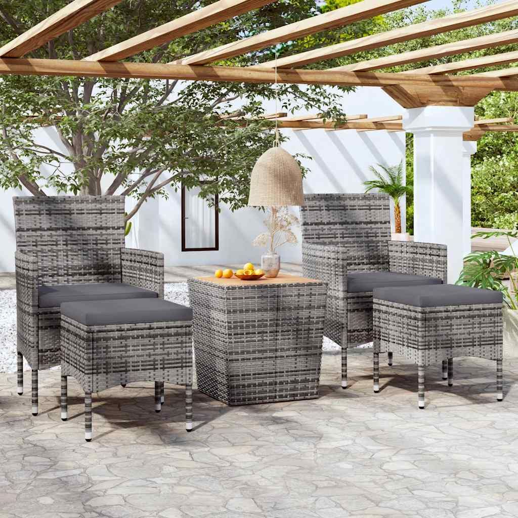 Set Bistrot Giardino 5 pz Polyrattan e Massello Acacia Grigio vidaXL
