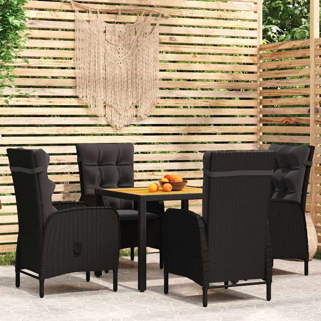 Set da Pranzo per Giardino 5 pz in Polyrattan Nero vidaXL