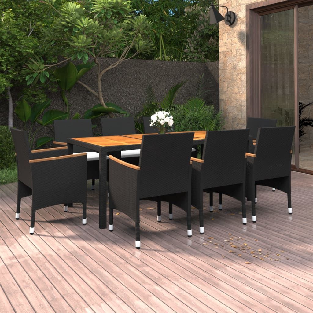 Set da Pranzo da Giardino 9 pz in Polyrattan Nero vidaXL