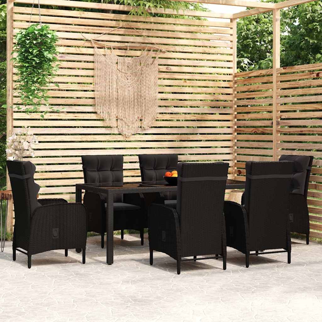Set Mobili da Pranzo per Giardino 7 pz Polyrattan Nero vidaXL