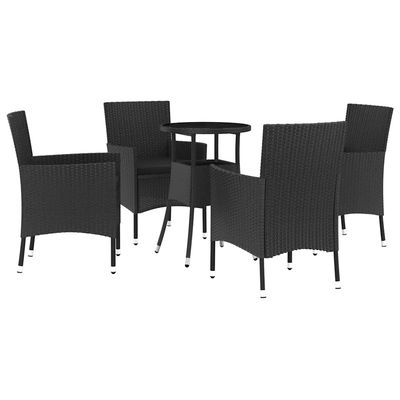 Set Bistrò da Giardino 5 pz con Cuscini in Polyrattan Nero vidaXL