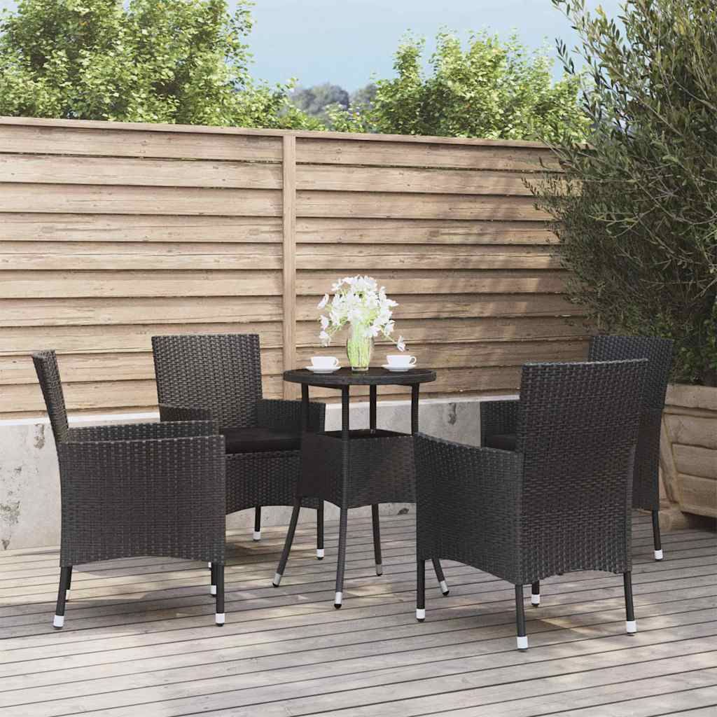 Set Bistrò da Giardino 5 pz con Cuscini in Polyrattan Nero vidaXL
