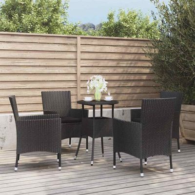 Set Bistrò da Giardino 5 pz con Cuscini in Polyrattan Nero vidaXL