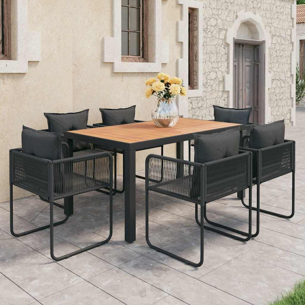 Set da Pranzo da Giardino 7 pz in Rattan PVC Nero e Marrone vidaXL