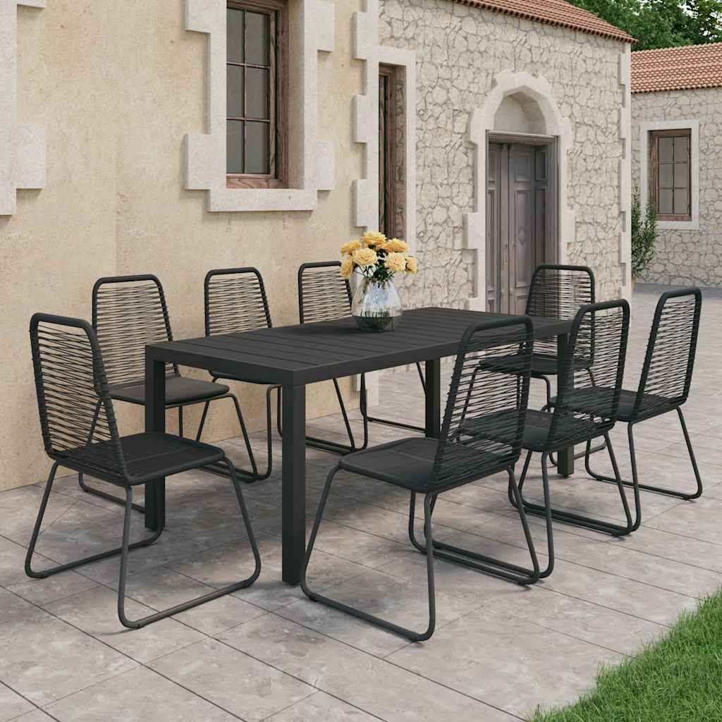 Set da Pranzo da Giardino 9 pz in Rattan PVC Nero vidaXL