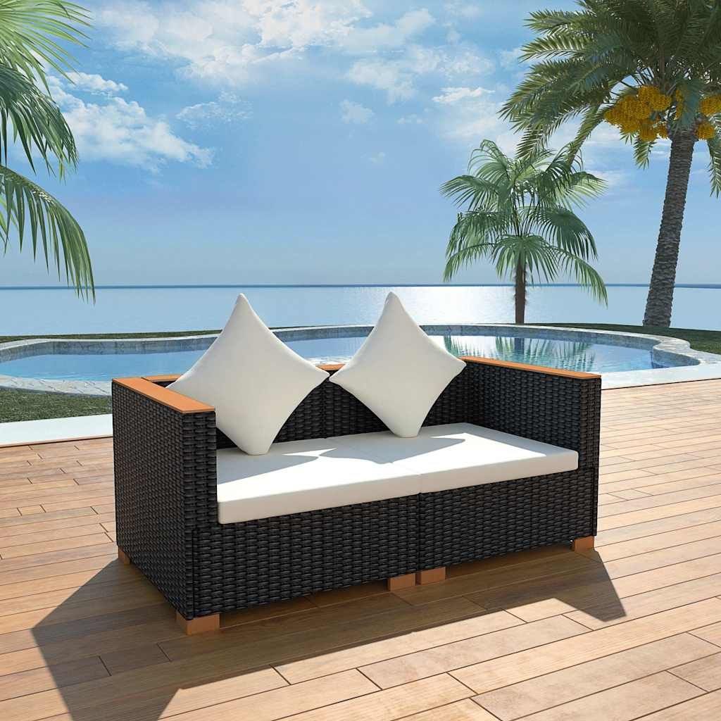 Divano da Giardino in Polyrattan Nero vidaXL
