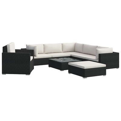 Set Divani da Giardino 8 pz con Cuscini in Polyrattan Nero vidaXL