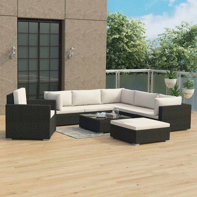 Set Divani da Giardino 8 pz con Cuscini in Polyrattan Nero vidaXL