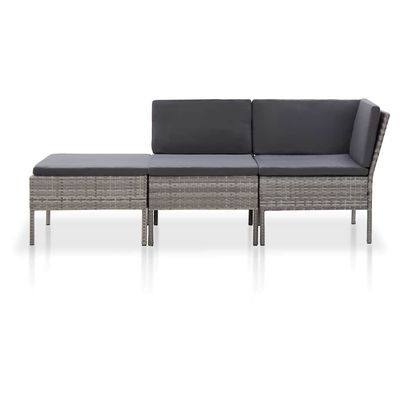 Set Divani da Giardino 3 pz con Cuscini in Polyrattan Grigio vidaXL