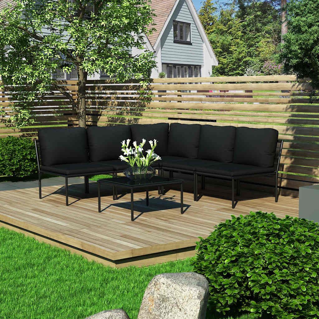 Set Divani da Giardino 6 pz con Cuscini Neri in PVC vidaXL
