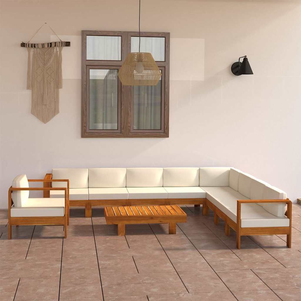 Set da Giardino 10 pz con Cuscini 100x60 cm Legno di Acacia vidaXL