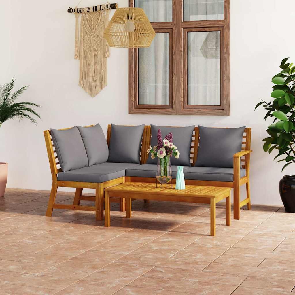 Set Divani da Giardino 4 pz con Cuscini in Massello di Acacia vidaXL
