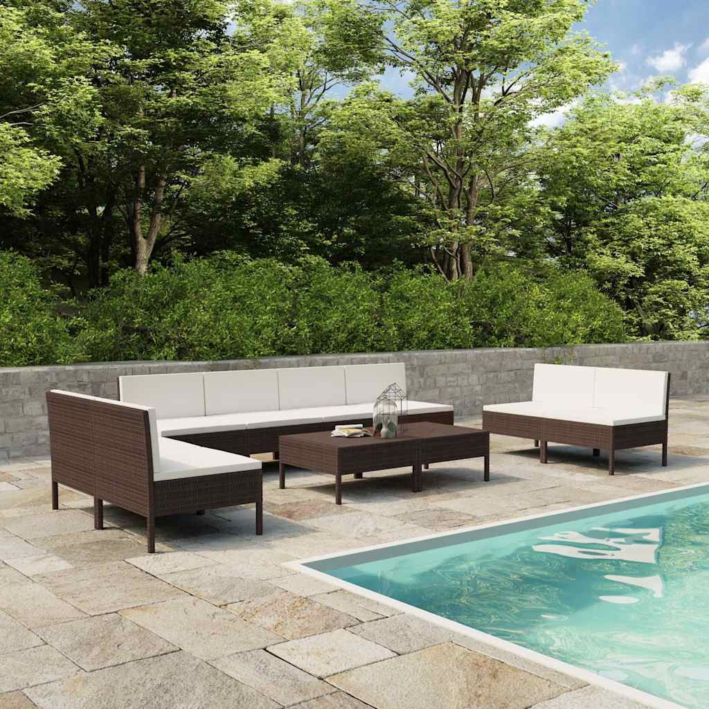Set Divani da Giardino 10 pz con Cuscini in Polyrattan Marrone vidaXL