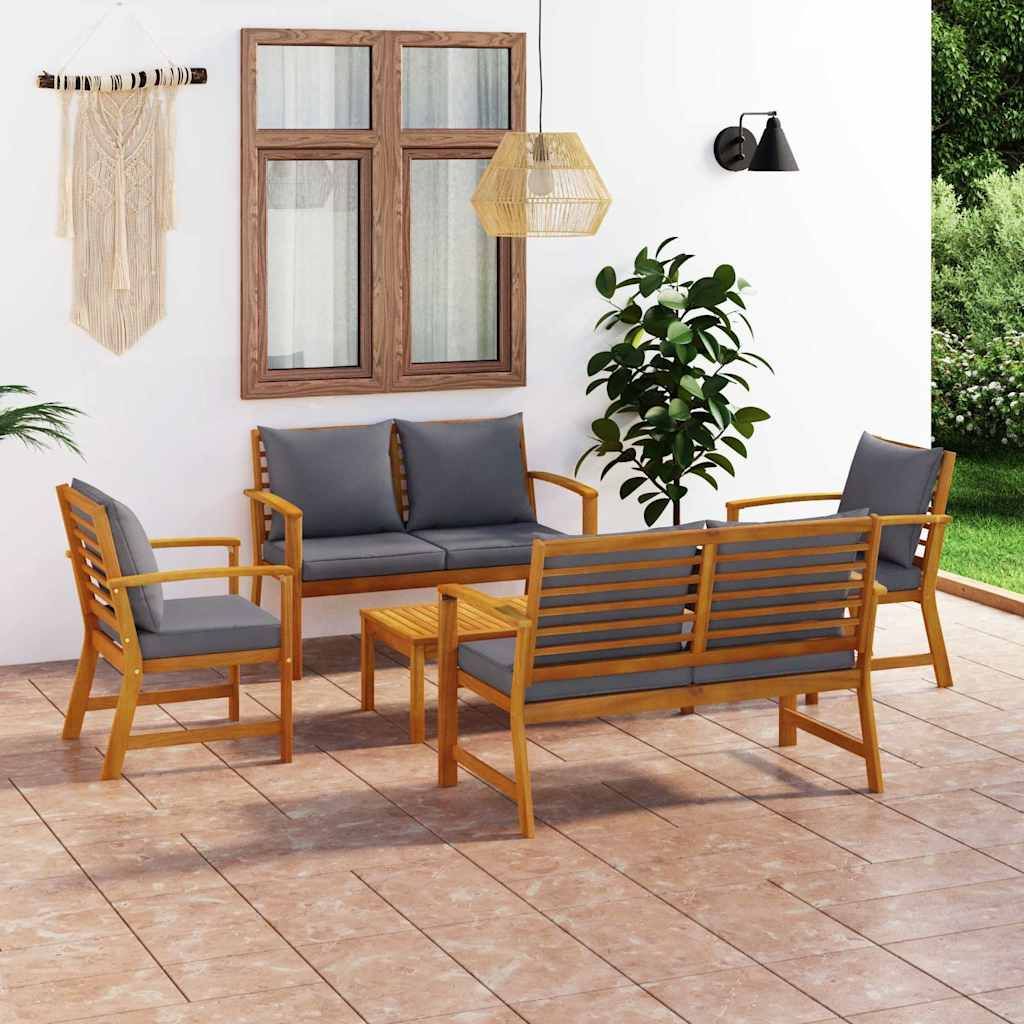 Set Divani da Giardino 5 pz con Cuscini in Legno Acacia vidaXL