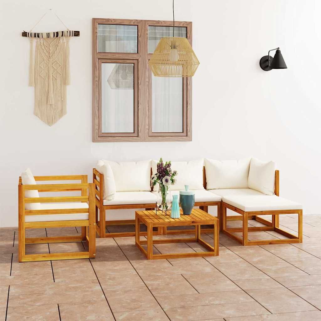 Set Divani da Giardino 6 pz con Cuscini Crema Massello Acacia vidaXL